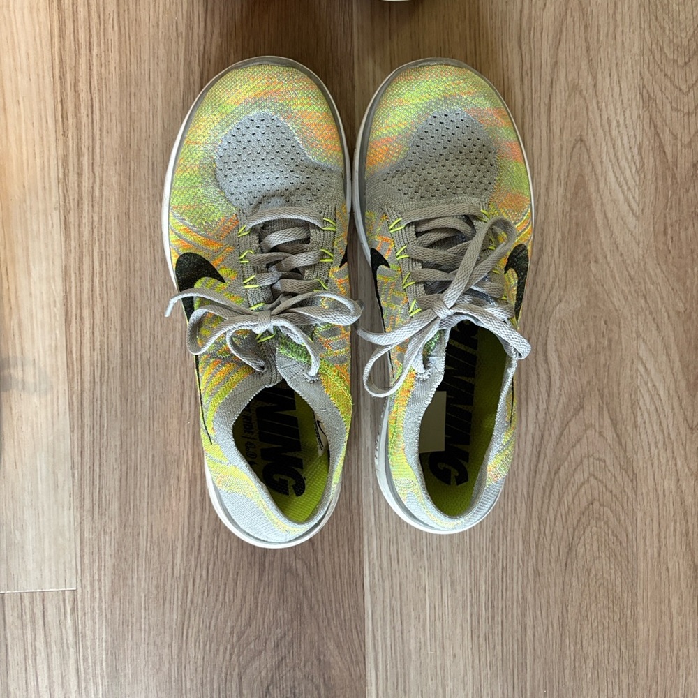Nike Flyknit Gray and Yellow Athletic Shoes